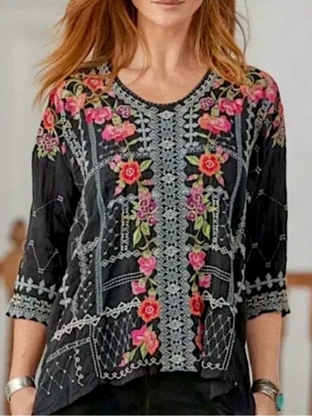 Johnny Was Carnation floral top